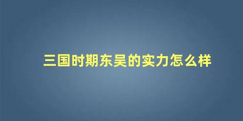 三国时期东吴的实力怎么样