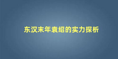 东汉末年袁绍的实力探析