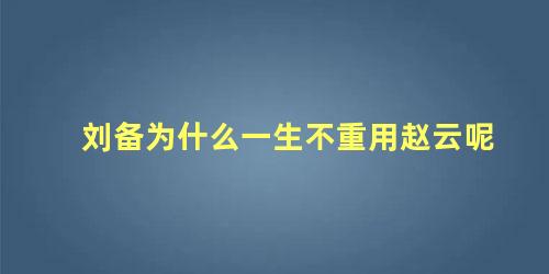 刘备为什么一生不重用赵云呢