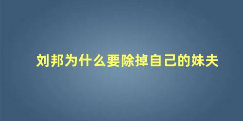 刘邦为什么要除掉自己的妹夫