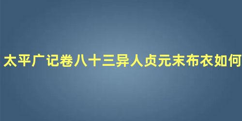 太平广记卷八十三异人贞元末布衣如何理解