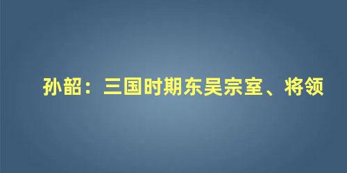 孙韶：三国时期东吴宗室、将领