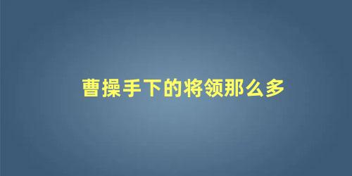 曹操手下的将领那么多