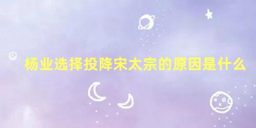 杨业选择投降宋太宗的原因是什么