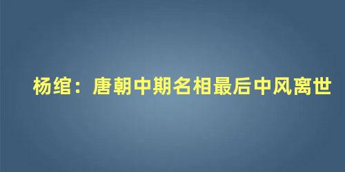 杨绾：唐朝中期名相最后中风离世