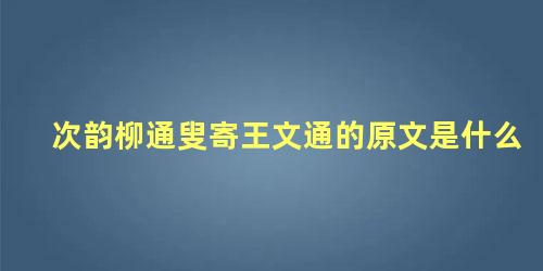 次韵柳通叟寄王文通的原文是什么