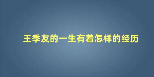 王季友的一生有着怎样的经历