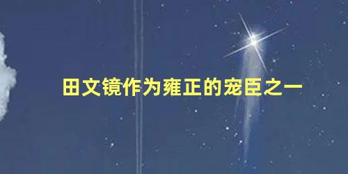 田文镜作为雍正的宠臣之一