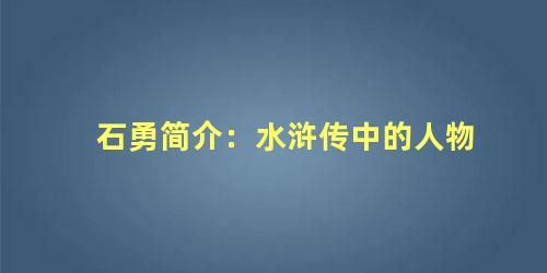 石勇简介：水浒传中的人物