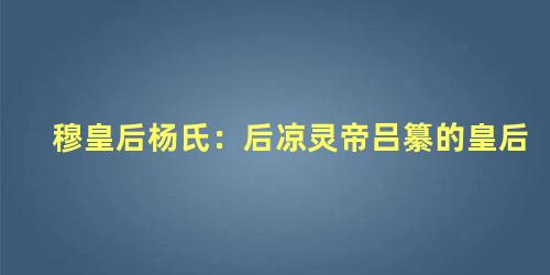 穆皇后杨氏：后凉灵帝吕纂的皇后