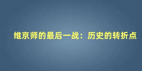 维京师的最后一战：历史的转折点