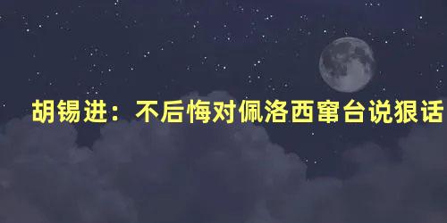 胡锡进：不后悔对佩洛西窜台说狠话