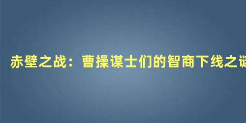 赤壁之战：曹操谋士们的智商下线之谜