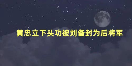 黄忠立下头功被刘备封为后将军